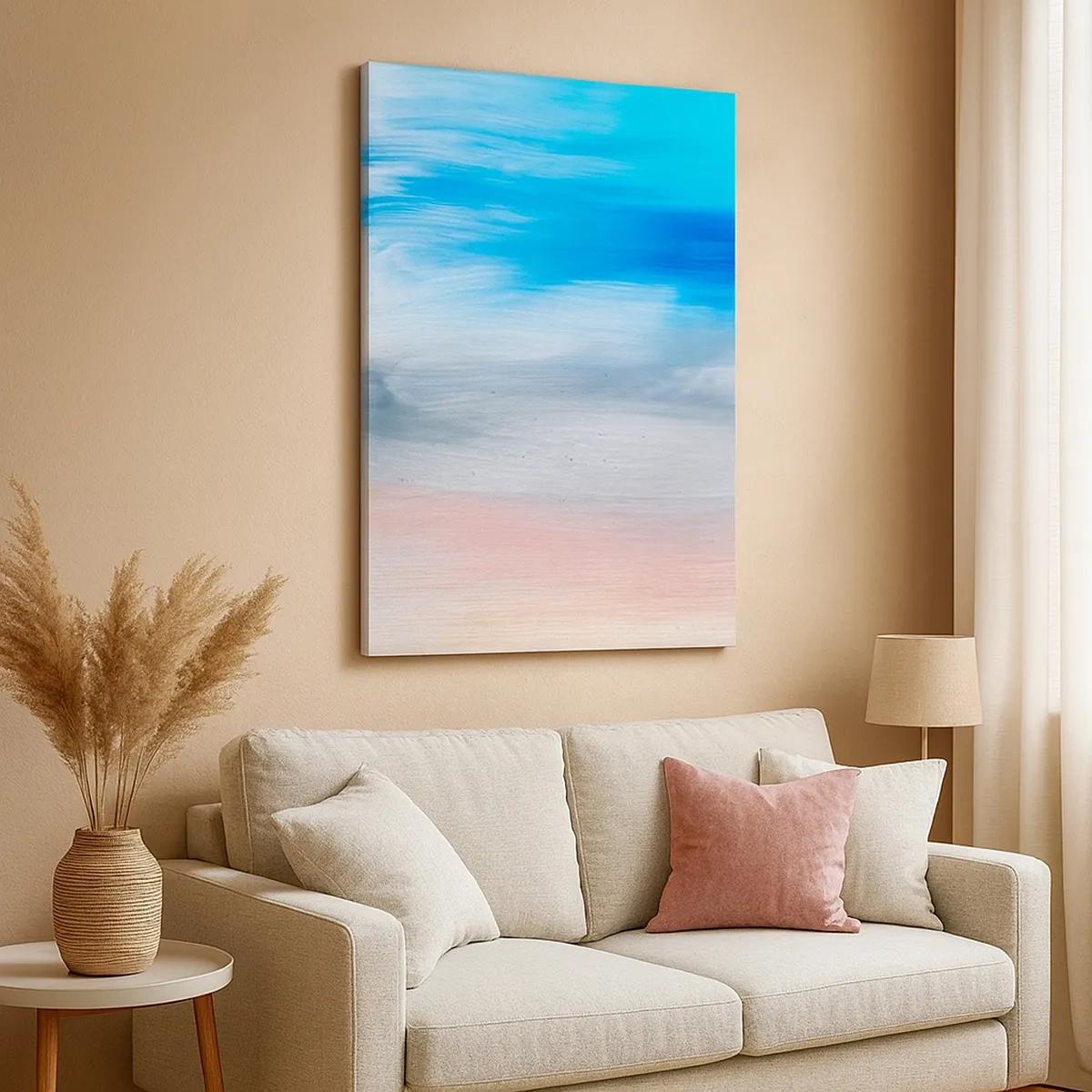 Cuadro sobre lienzo - Impresión de Imagen - Pinceladas abstractas en tonos azules y rosas - 50x70cm - Elementos: aire - Decoración de pared moderna para salón y dormitorio ARTTOR