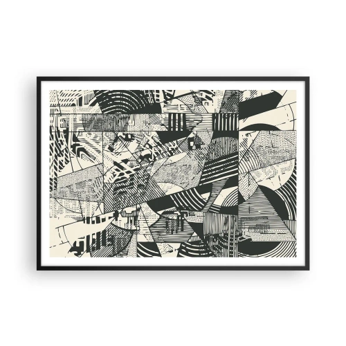 Póster en marco negro - Patrones abstractos geométricos en tonos verdes sobre un fondo claro - 100x70cm - La dinámica del presente - Decoración de pared moderna para salón y dormitorio ARTTOR