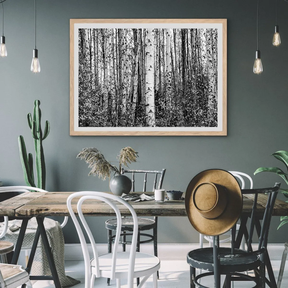 Póster en marco roble claro - Columnas de abedules - 50x40 cm