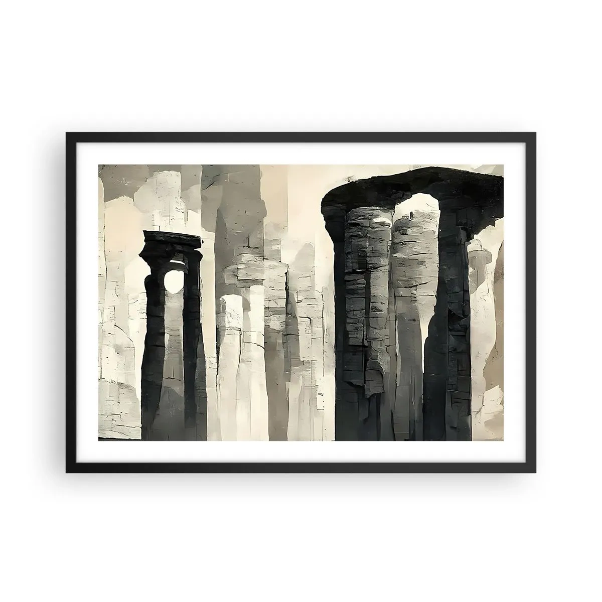 Póster en marco negro - Columnas históricas en un entorno monocromático atmosférico - 70x50cm - La majestuosidad de la antigüedad - Decoración de pared moderna para salón y dormitorio ARTTOR