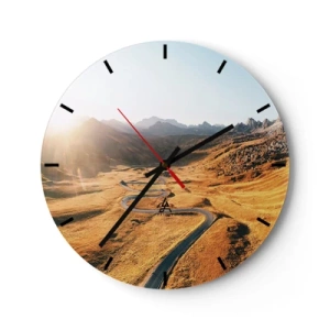 Reloj de pared - Reloj de vidrio - Un camino sinuoso en un valle dorado iluminado por el sol poniente. - 30x30cm - En un valle dorado - Decoración de pared moderna para salón, cocina y dormitorio ARTTOR