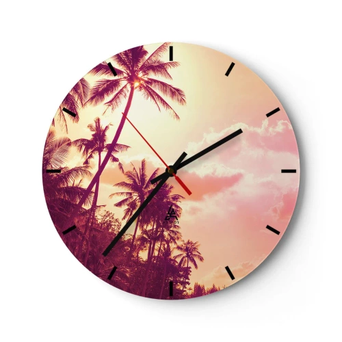 Reloj de pared - Reloj de vidrio - Palmeras contra el cielo al atardecer - 30x30cm - Debes elegir - Decoración de pared moderna para salón, cocina y dormitorio ARTTOR