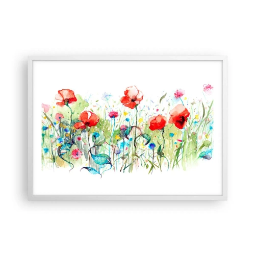 Póster en marco blanco - Un prado en flor en mayo - 70x50 cm