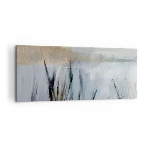Cuadro sobre lienzo - Impresión de Imagen - Un pintoresco paisaje invernal con campos y pastos. - 120x50cm - Campos de invierno - Decoración de pared moderna para salón y dormitorio ARTTOR
