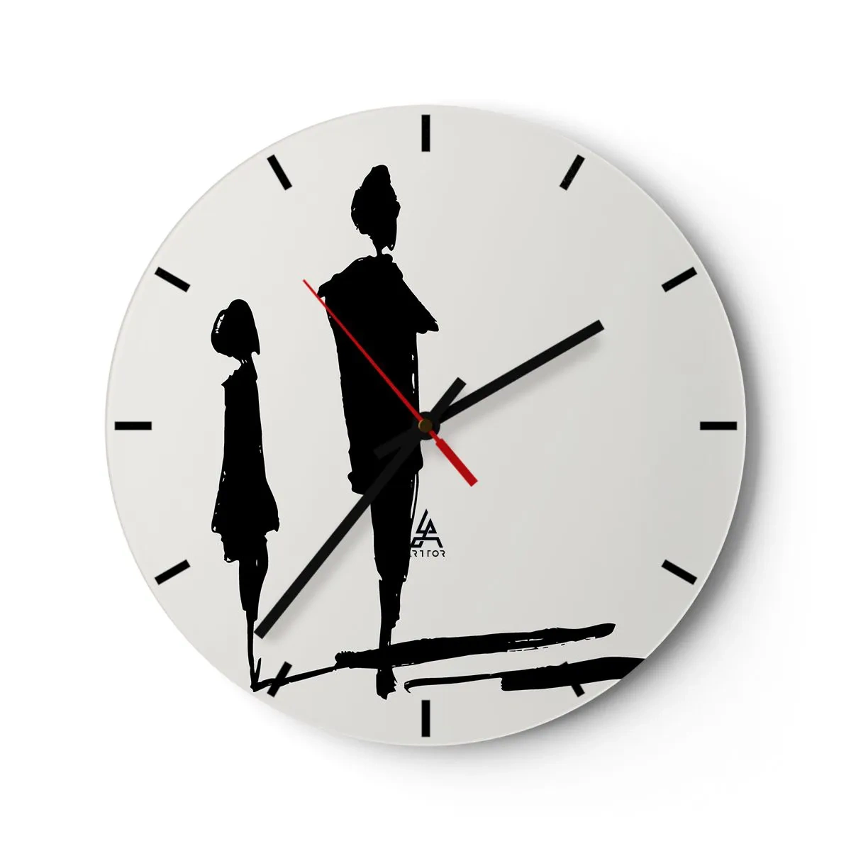 Reloj de pared - Reloj de vidrio - Siluetas negras de dos figuras sobre un fondo blanco en un estilo esquemático. - 30x30cm - ¿Seguro que juntos? - Decoración de pared moderna para salón, cocina y dormitorio ARTTOR