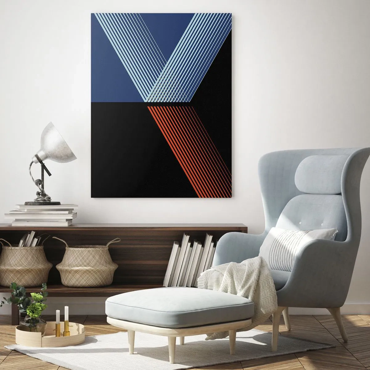 Cuadro sobre vidrio - Impresiones sobre Vidrio - Una composición geométrica moderna con líneas y contraste de colores. - 50x70cm - La rectitud - Decoración de pared moderna para salón y dormitorio ARTTOR