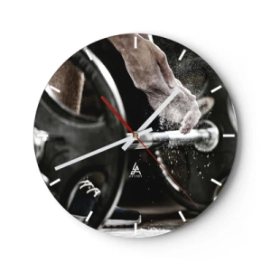 Reloj de pared - Reloj de vidrio - Mancuerna y mano durante el entrenamiento - 30x30cm - ¡Reto aceptado! - Decoración de pared moderna para salón, cocina y dormitorio ARTTOR