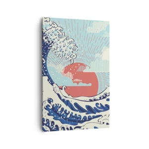 Cuadro sobre lienzo - Impresión de Imagen - Olas del océano y una puesta de sol al estilo japonés - 80x120cm - De inspiración japonesa - Decoración de pared moderna para salón y dormitorio ARTTOR