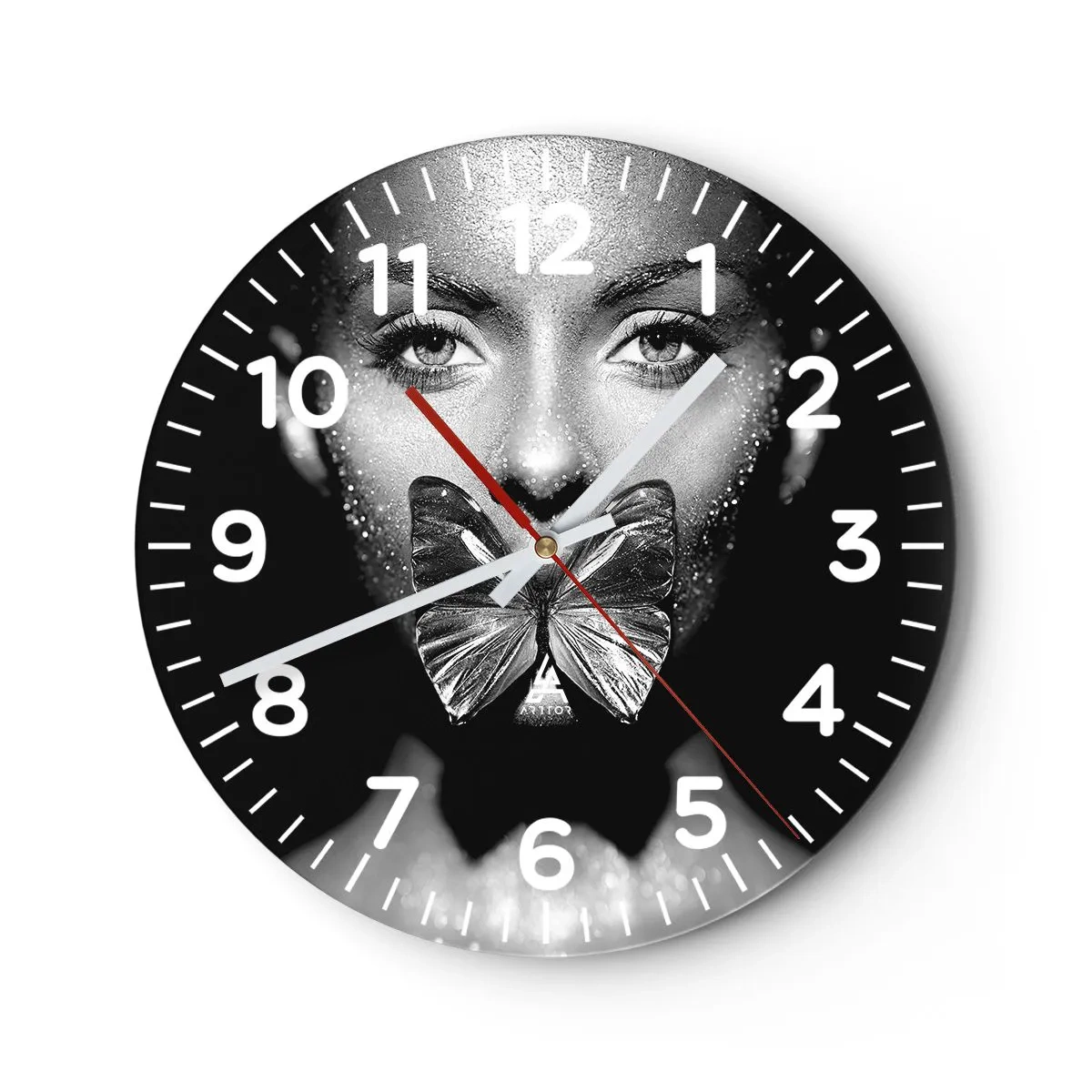 Reloj de pared - Reloj de vidrio - Beso de mariposa - 30x30 cm