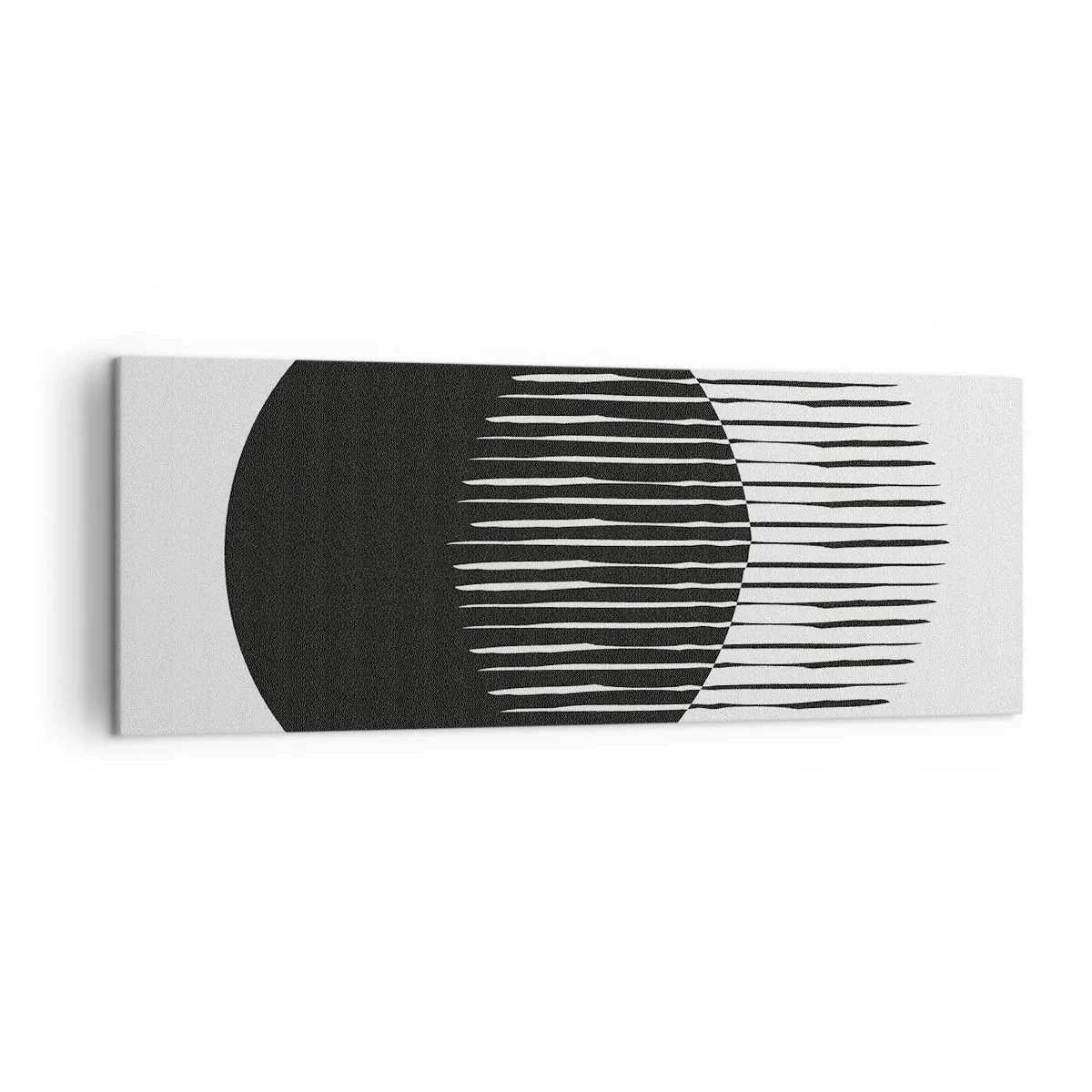Cuadro sobre lienzo - Impresión de Imagen - Dos círculos superpuestos con líneas blancas y negras. - 140x50cm - Su alter ego - Decoración de pared moderna para salón y dormitorio ARTTOR