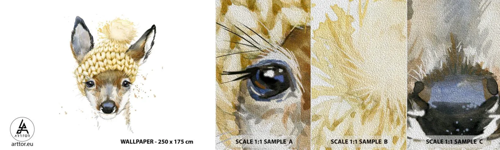 Muestra de fotomural Premium Sand - Para el invierno en un bosque nevado - Para niños, Hueva, Gráficos - 100x30 cm