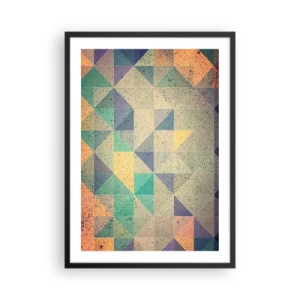 Póster en marco negro - Abstracción colorida con un patrón geométrico de triángulos. - 50x70cm - República de los triángulos - Decoración de pared moderna para salón y dormitorio ARTTOR