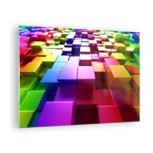 Cuadro sobre vidrio - Impresiones sobre Vidrio - Cubos de colores que forman un patrón abstracto tridimensional - 70x50cm - Op-art en equipo - Decoración de pared moderna para salón y dormitorio ARTTOR