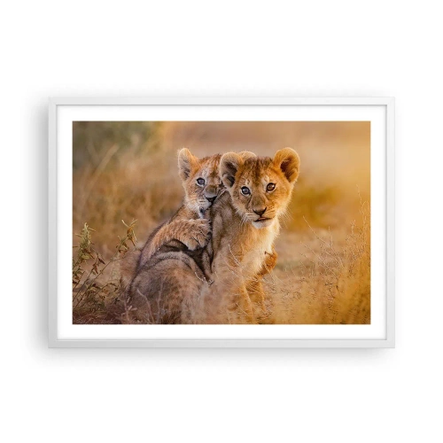 Póster en marco blanco - ¡No molestar! Nos estamos divirtiendo - 70x50 cm