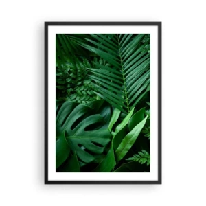 Póster en marco negro - Las hojas verdes de helechos y palmeras crean un patrón tropical. - 50x70cm - Abrazo verde - Decoración de pared moderna para salón y dormitorio ARTTOR