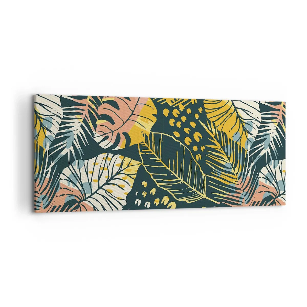 Cuadro sobre lienzo - Impresión de Imagen - Hojas coloridas sobre un fondo oscuro - 120x50cm - Una frondosa fantasía - Decoración de pared moderna para salón y dormitorio ARTTOR