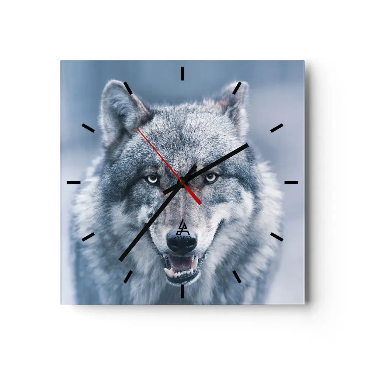 Reloj de pared - Reloj de vidrio - Un lobo con una mirada intensa en un paisaje invernal. - 30x30cm - ¿Aceptarás el reto? - Decoración de pared moderna para salón y dormitorio ARTTOR