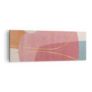 Cuadro sobre lienzo - Impresión de Imagen - Formas abstractas en colores pastel con líneas delicadas. - 140x50cm - Composición en pastel con hilos de oro - Decoración de pared moderna para salón y dormitorio ARTTOR