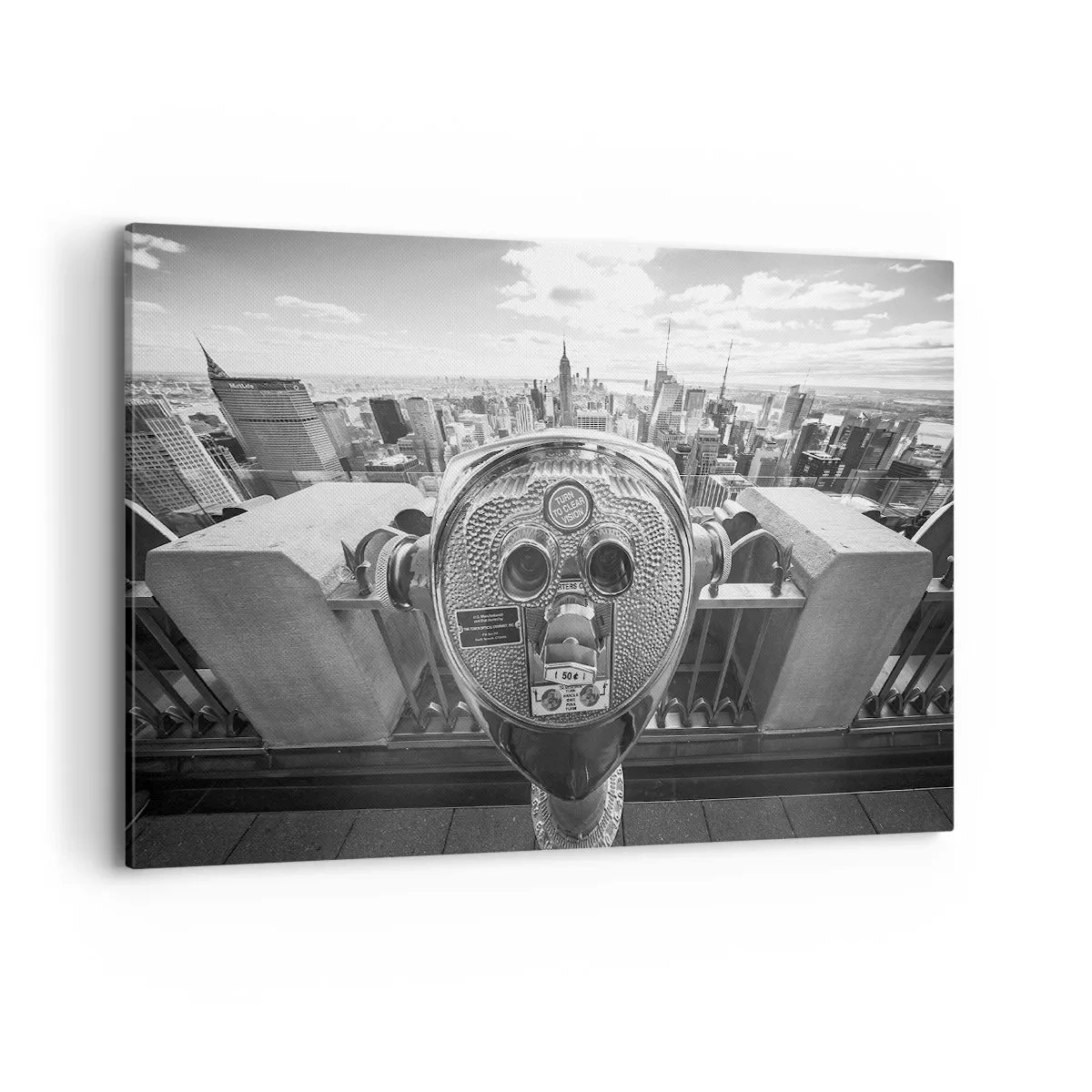 Cuadro sobre lienzo - Impresión de Imagen - Vista monocromática a través del telescopio del panorama de la ciudad. - 120x80cm - Sobre la ciudad - Decoración de pared moderna para salón y dormitorio ARTTOR