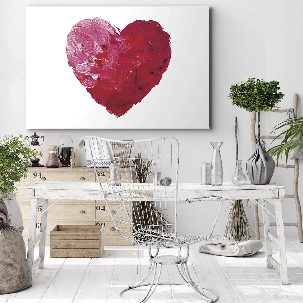 Cuadro sobre lienzo - Impresión de Imagen - Un corazón rosa y rojo pintado con un pincel. - 70x50cm - All you need is love - Decoración de pared moderna para salón y dormitorio ARTTOR