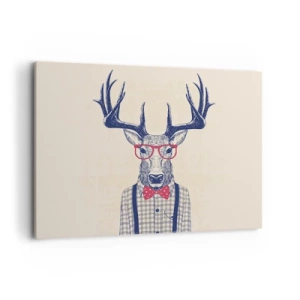 Cuadro sobre lienzo - Impresión de Imagen - Gráfico estilizado de un ciervo con gafas y pajarita. - 100x70cm - Una extravagancia lúdica - Decoración de pared moderna para salón y dormitorio ARTTOR