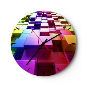 Reloj de pared - Reloj de vidrio - Cubos de colores en una composición geométrica - 30x30cm - Op-art en equipo - Decoración de pared moderna para salón, cocina y dormitorio ARTTOR
