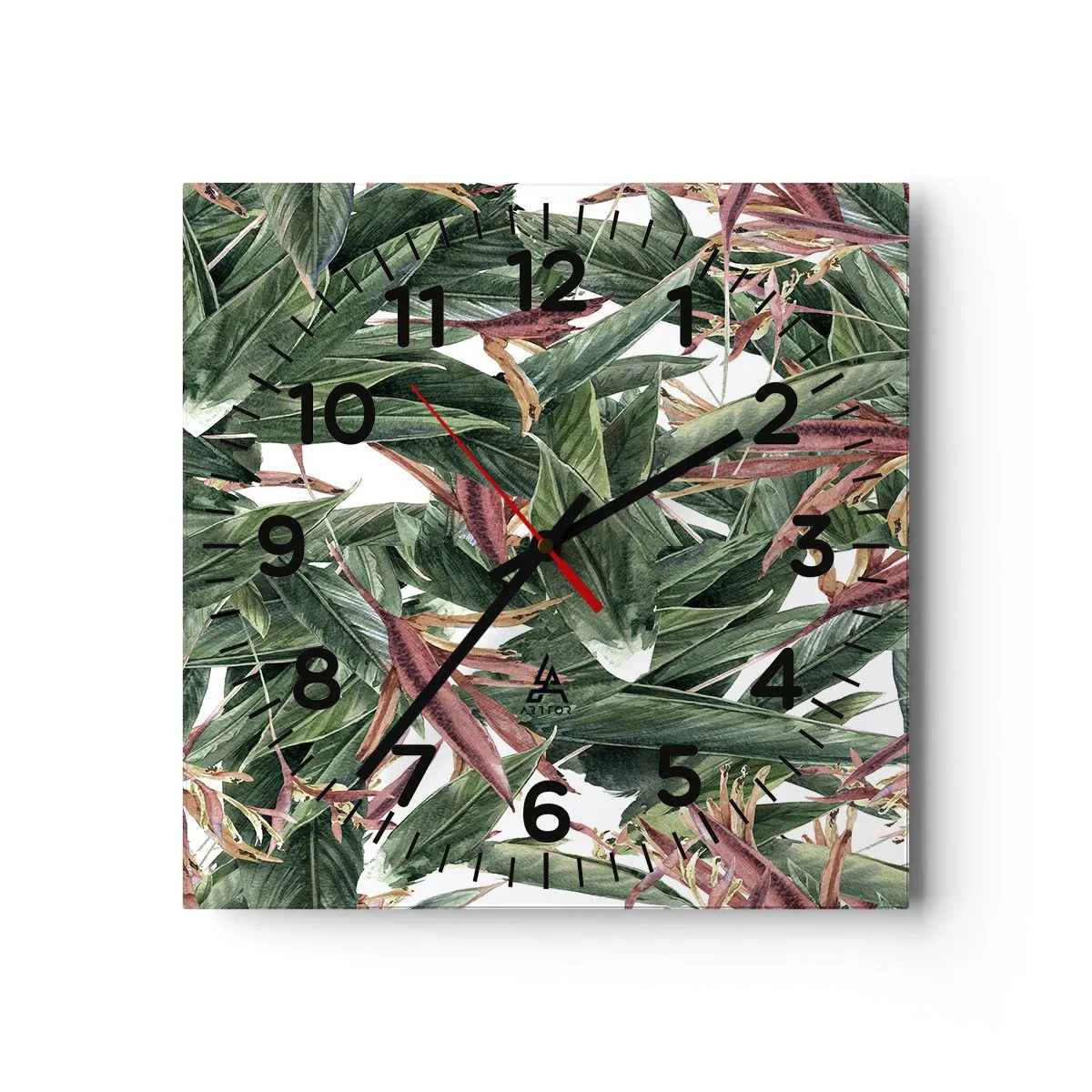 Reloj de pared - Reloj de vidrio - Naturaleza esmeralda y lila - 40x40 cm