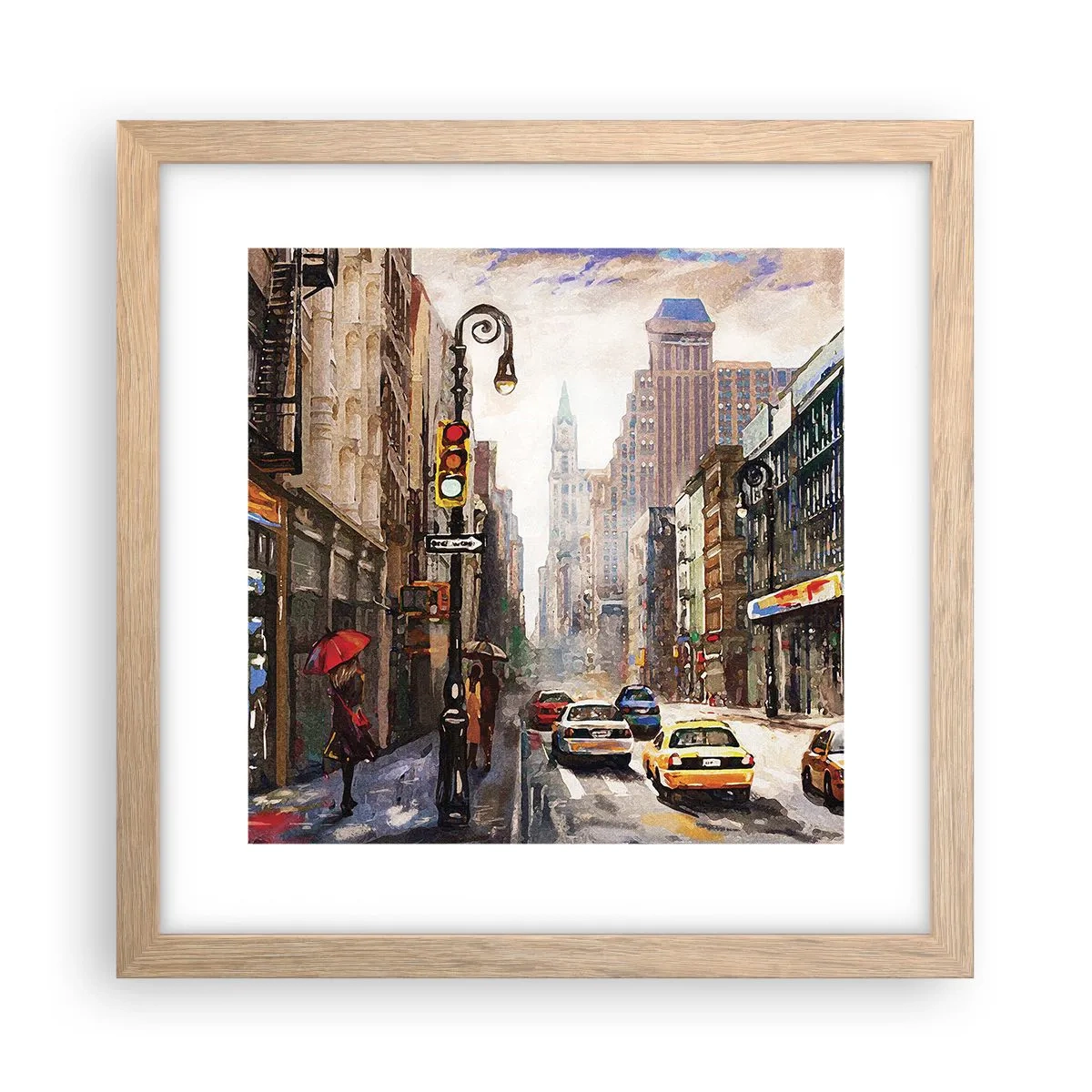 Póster en marco roble claro - Nueva York - también colorida bajo la lluvia - 30x30 cm