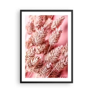 Póster en marco negro - Primer plano de espigas de cereales secas sobre un fondo rosa - 50x70cm - Estructura floral en rosa - Decoración de pared moderna para salón y dormitorio ARTTOR