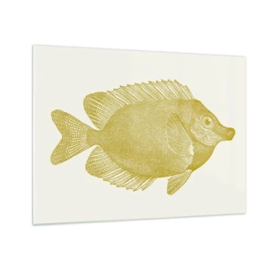 Cuadro sobre vidrio - Impresiones sobre Vidrio - Pez dorado vintage sobre un fondo claro - 70x50cm - No recuerdo quién eras - Decoración de pared moderna para salón y dormitorio ARTTOR