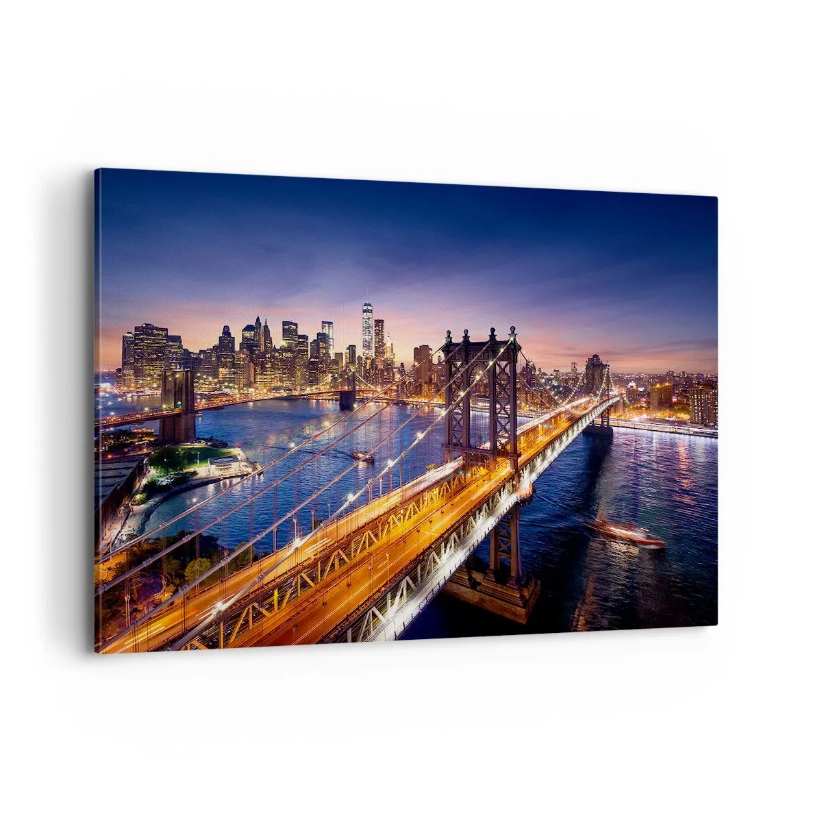 Cuadro sobre lienzo - Impresión de Imagen - El puente y el panorama de la ciudad al atardecer. - 100x70cm - Un puente luminoso hacia el corazón de la ciudad - Decoración de pared moderna para salón y dormitorio ARTTOR