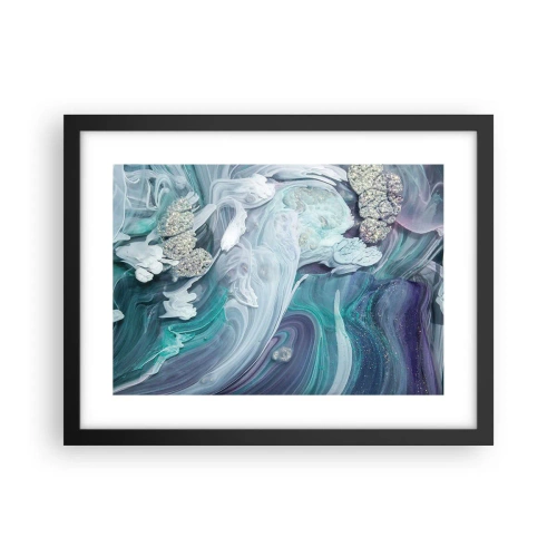 Póster en marco negro - Corrientes de azul - 40x30 cm