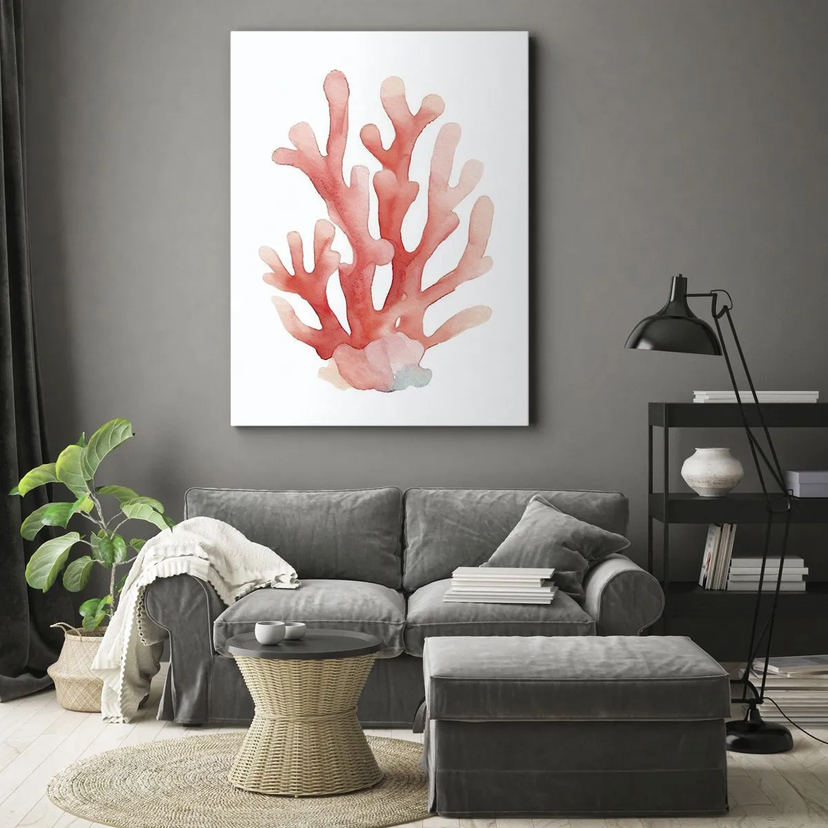 Cuadro sobre lienzo - Impresión de Imagen - Una sutil ilustración de coral en tonos pastel. - 50x70cm - La hermosura del color coral - Decoración de pared moderna para salón y dormitorio ARTTOR