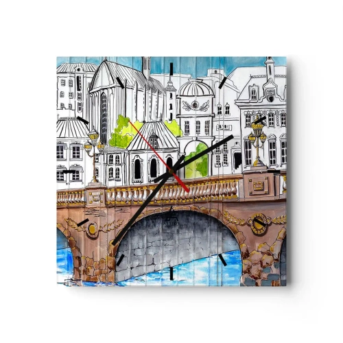 Reloj de pared - Reloj de vidrio - Una ciudad de dibujo - 40x40 cm