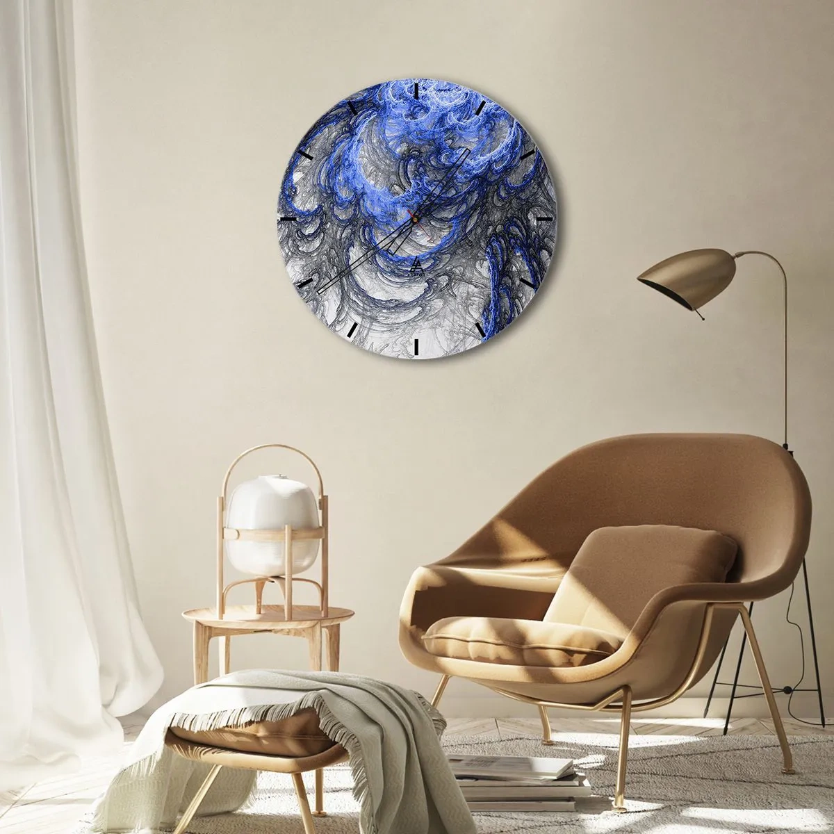 Reloj de pared - Reloj de vidrio - Motivo de onda abstracto en tonos azules y grises. - 30x30cm - El nacimiento de una ola - Decoración de pared moderna para salón, cocina y dormitorio ARTTOR
