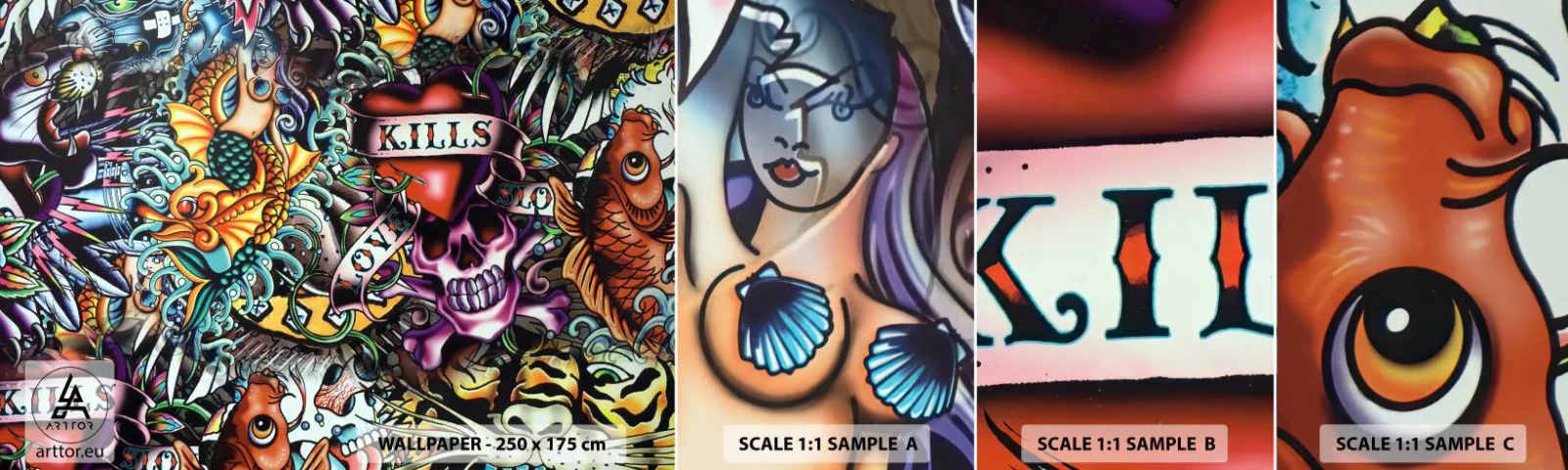 Muestra de fotomural autoadhesivo Deluxe Sticker - El sueño de un tatuador - Pintada, Mural, Pedazo - 100x30 cm