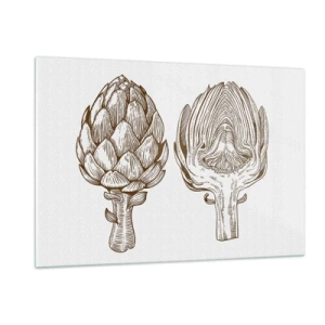 Cuadro sobre vidrio - Impresiones sobre Vidrio - Dibujo botánico de una alcachofa en su totalidad y en sección transversal. - 120x80cm - Lección de anatomía - Decoración de pared moderna para salón y dormitorio ARTTOR
