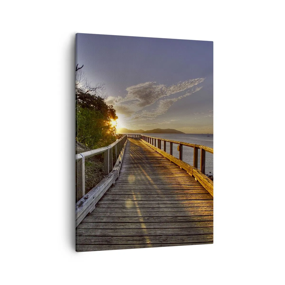 Cuadro sobre lienzo - Impresión de Imagen - Un embarcadero de madera conduce hacia la puesta de sol sobre el agua. - 50x70cm - Camina, sigue caminando hacia el sol - Decoración de pared moderna para salón y dormitorio ARTTOR