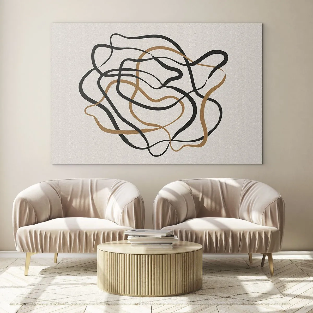 Cuadro sobre vidrio - Impresiones sobre Vidrio - Una maraña abstracta de líneas en negro y marrón. - 70x50cm - Todo ha salido mal - Decoración de pared moderna para salón y dormitorio ARTTOR
