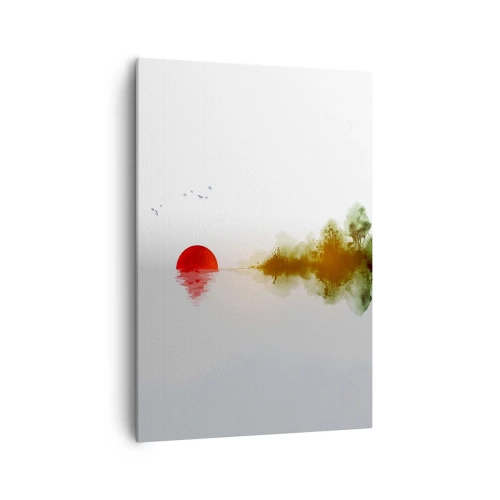 Cuadro sobre lienzo - Impresión de Imagen - Atardecer abstracto sobre un lago con reflejo - 70x100cm - Una promesa de paz - Decoración de pared moderna para salón y dormitorio ARTTOR