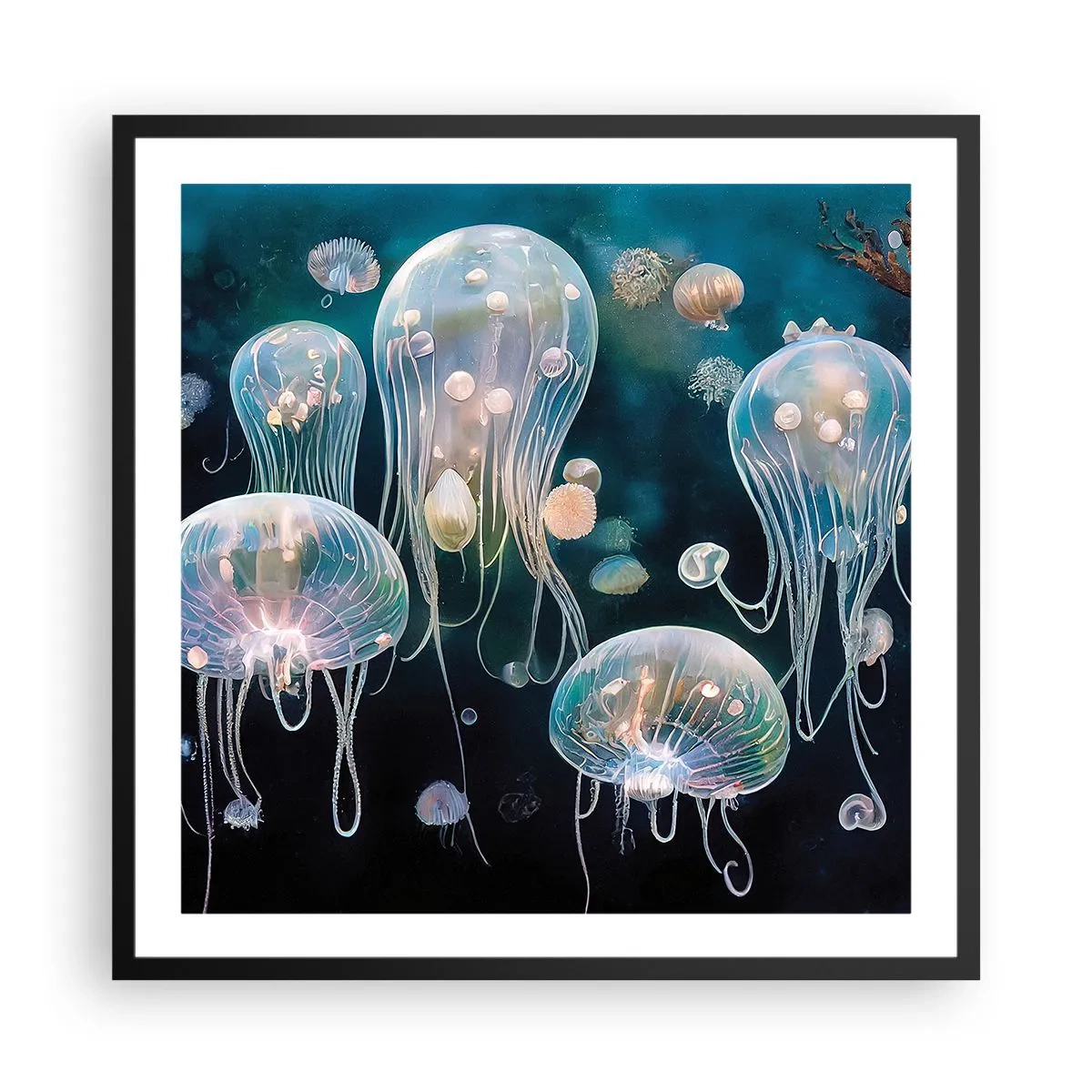 Póster en marco negro - Globos submarinos - 60x60 cm