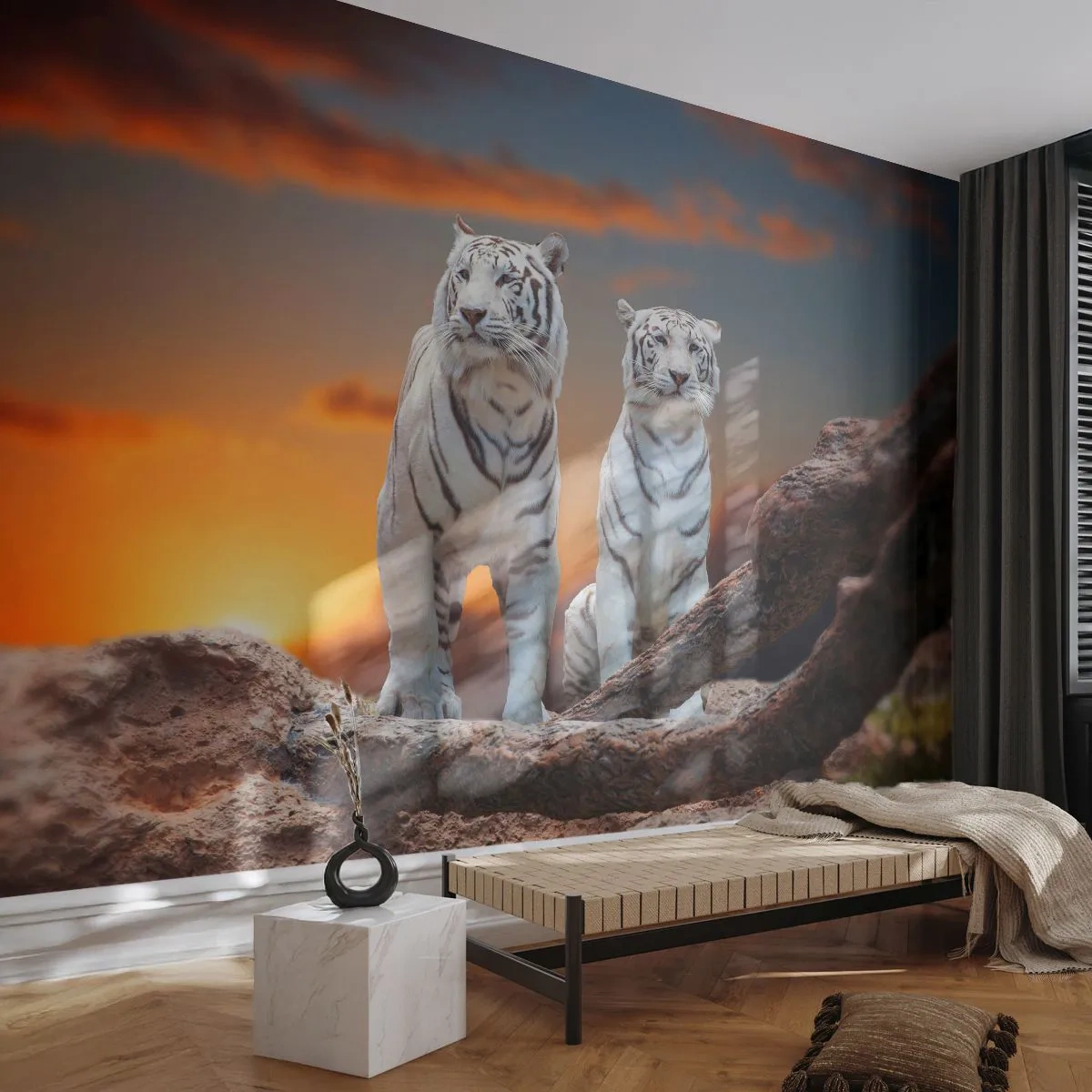 Fotomural Autadhesivo Deluxe Sticker - Como en Narnia - animales, Tigre, Atardecer - 350x256 cm