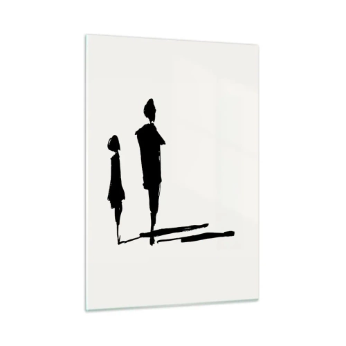 Cuadro sobre vidrio - Impresiones sobre Vidrio - Siluetas negras de dos figuras con sombras sobre un fondo claro - 50x70cm - ¿Seguro que juntos? - Decoración de pared moderna para salón y dormitorio ARTTOR