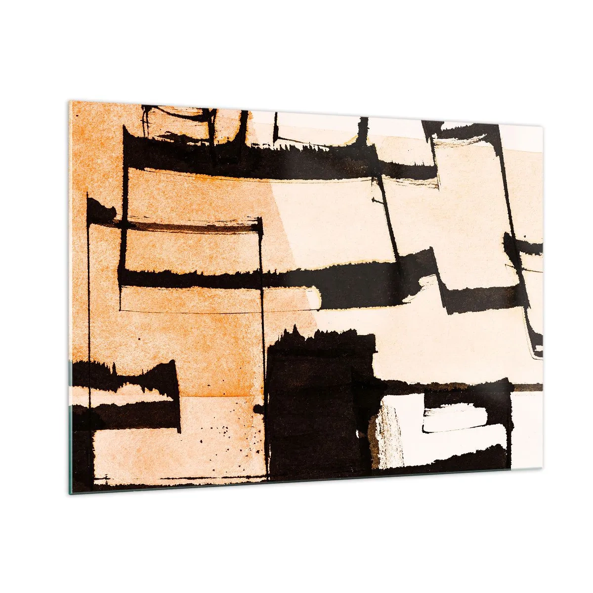 Cuadro sobre vidrio - Impresiones sobre Vidrio - Abstracción geométrica en tonos beige y negro. - 100x70cm - Aun así hay orden - Decoración de pared moderna para salón y dormitorio ARTTOR