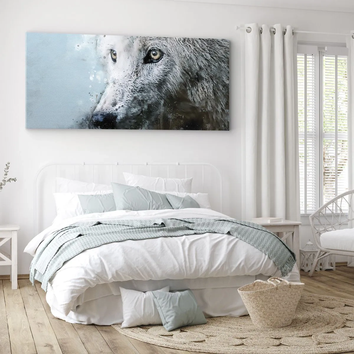 Cuadro sobre lienzo - Impresión de Imagen - Retrato en acuarela de un lobo - 120x50cm - Conoce el alma del lobo - Decoración de pared moderna para salón y dormitorio ARTTOR