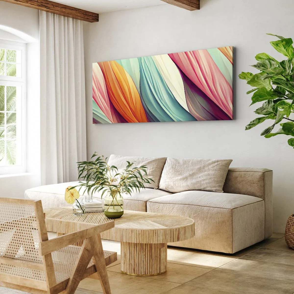 Cuadro sobre lienzo - Impresión de Imagen - Tejido arco iris - 90x30 cm