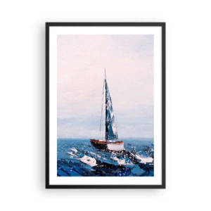 Póster en marco negro - Un velero en un océano tempestuoso en estilo pictórico. - 50x70cm - Hermandad del viento - Decoración de pared moderna para salón y dormitorio ARTTOR