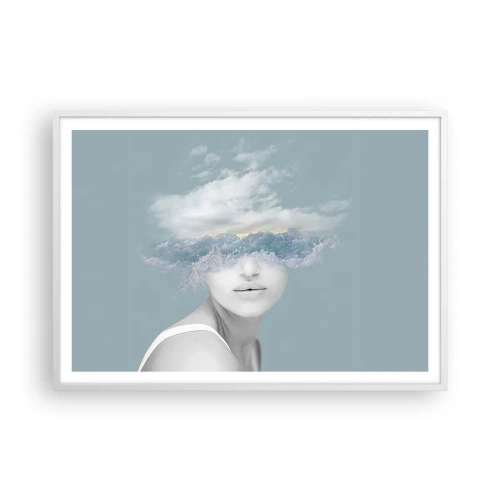Póster en marco blanco - Con la cabeza en las nubes - 100x70 cm