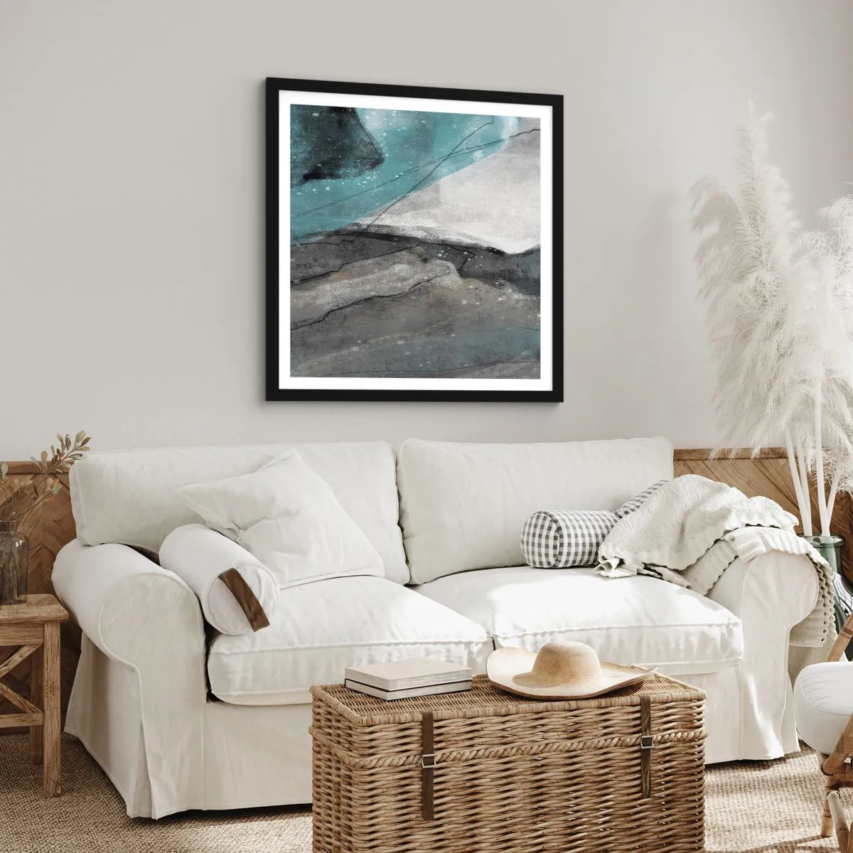 Póster en marco negro - Abstracción: rocas y hielo - 30x30 cm