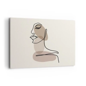 Cuadro sobre lienzo - Impresión de Imagen - Un perfil femenino en un estilo de arte lineal minimalista. - 100x70cm - Una línea de hermosura - Decoración de pared moderna para salón y dormitorio ARTTOR